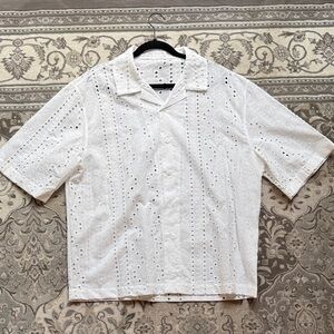 Zara Men's White Eyelet Button Down Shirt